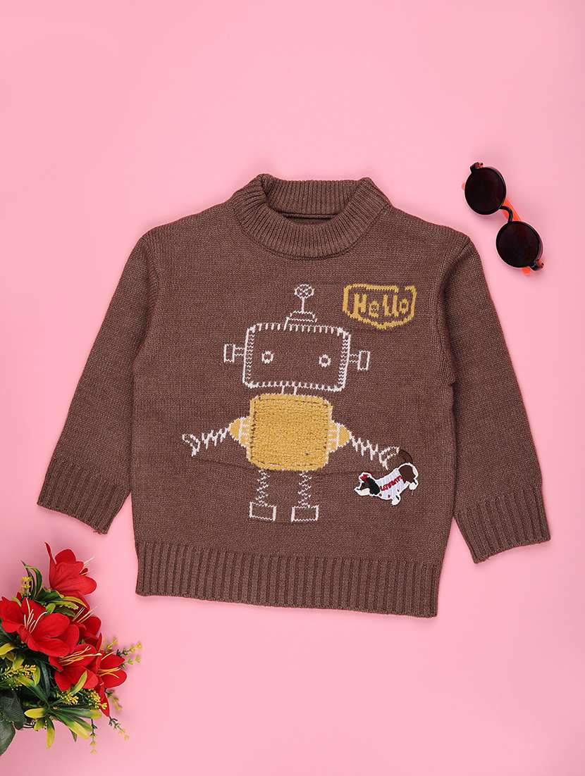 boys self design long sleeve sweater