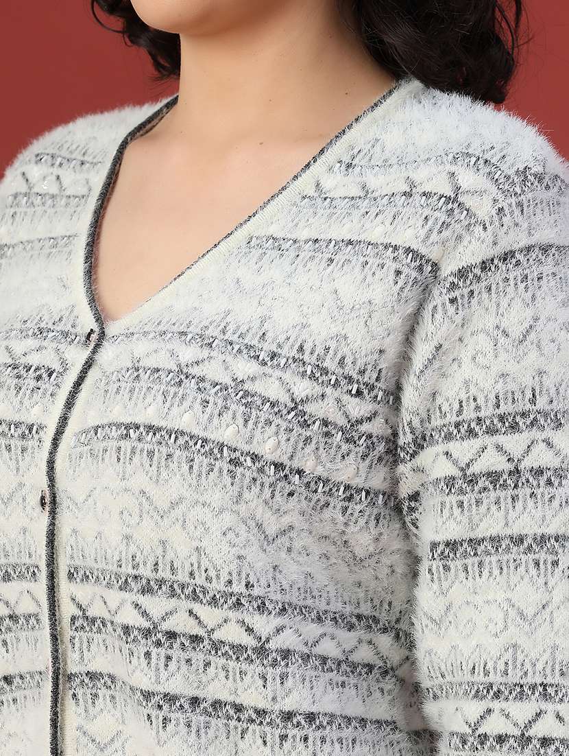 women self design long sleeve cardigan - 22159619 -  Standard Image - 5