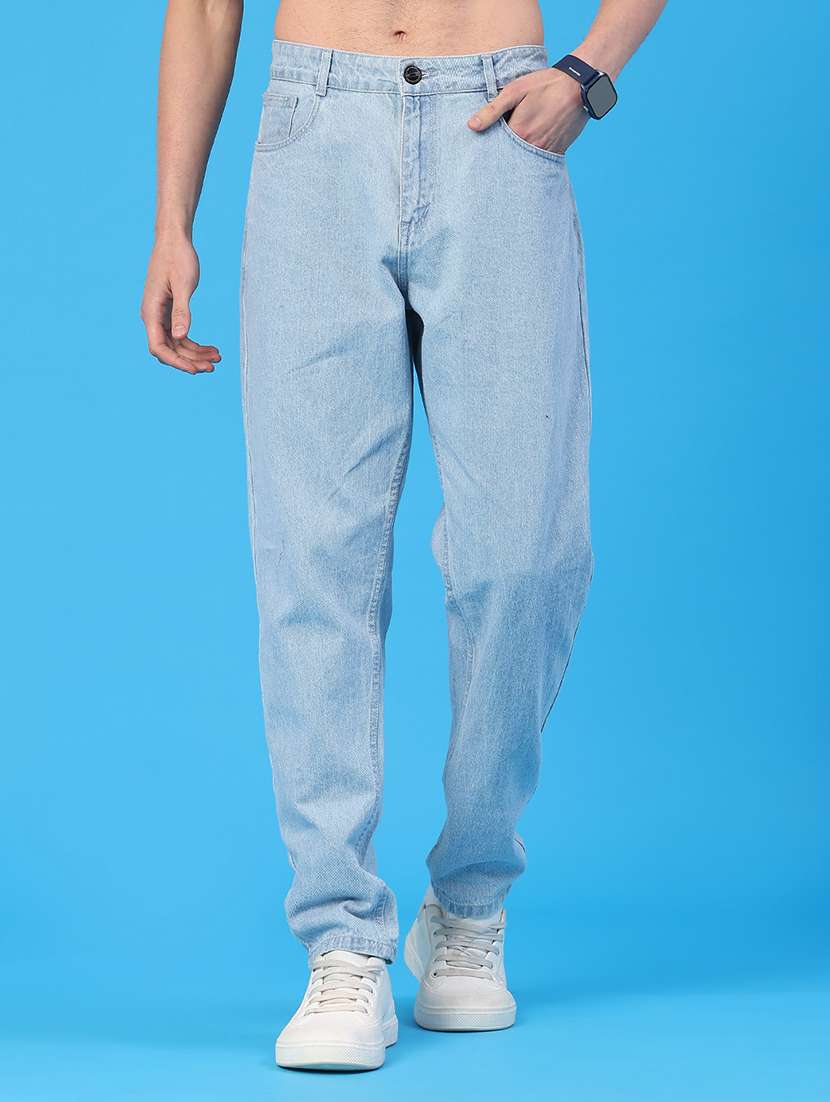 men plain mid rise relaxed fit jeans