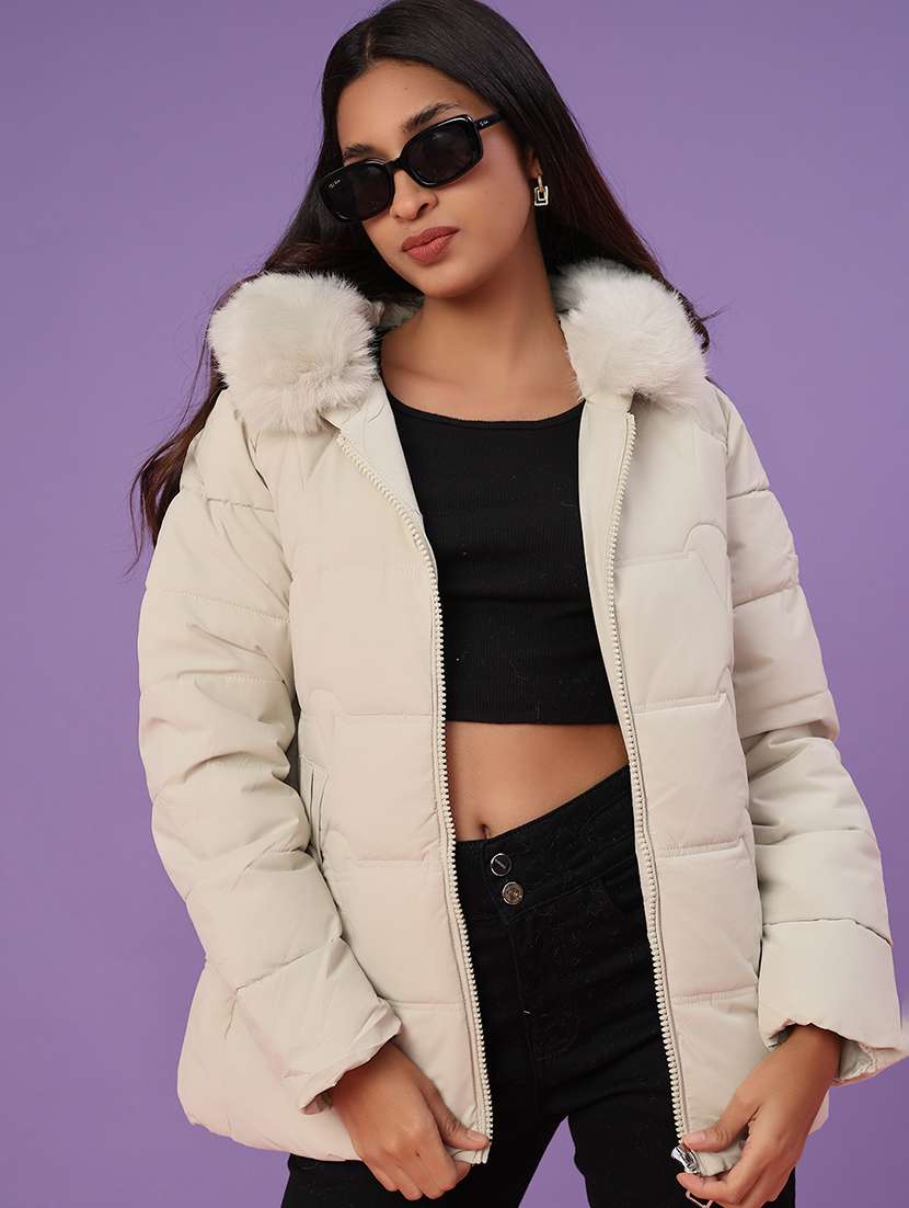 women solid long sleeve puffer jacket - 22159643 -  Zoom Image - 0