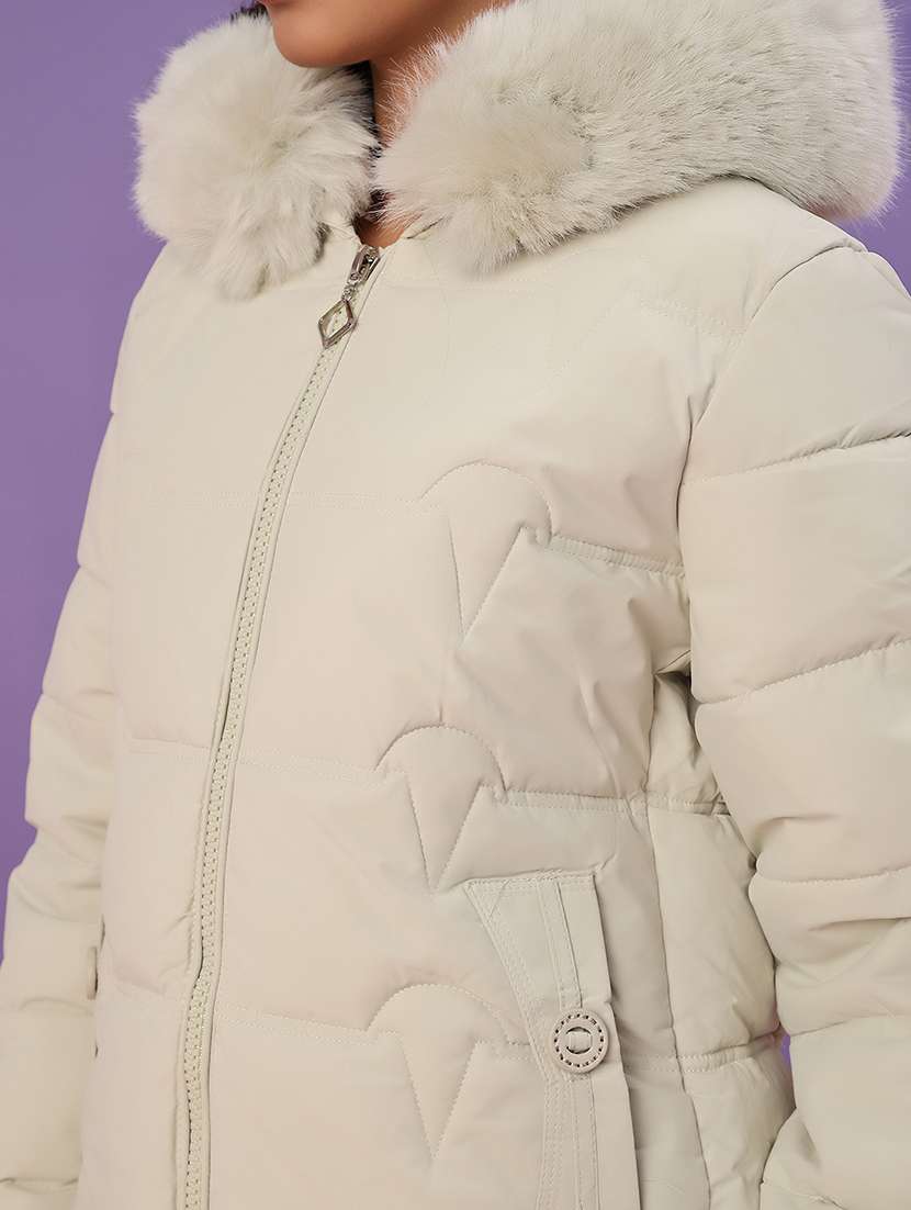 women solid long sleeve puffer jacket - 22159643 -  Standard Image - 5