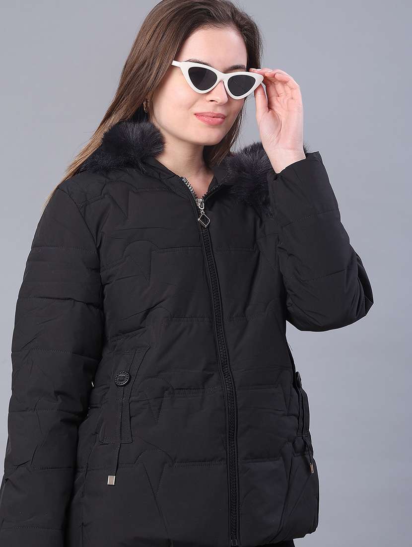 women solid long sleeve puffer jacket
