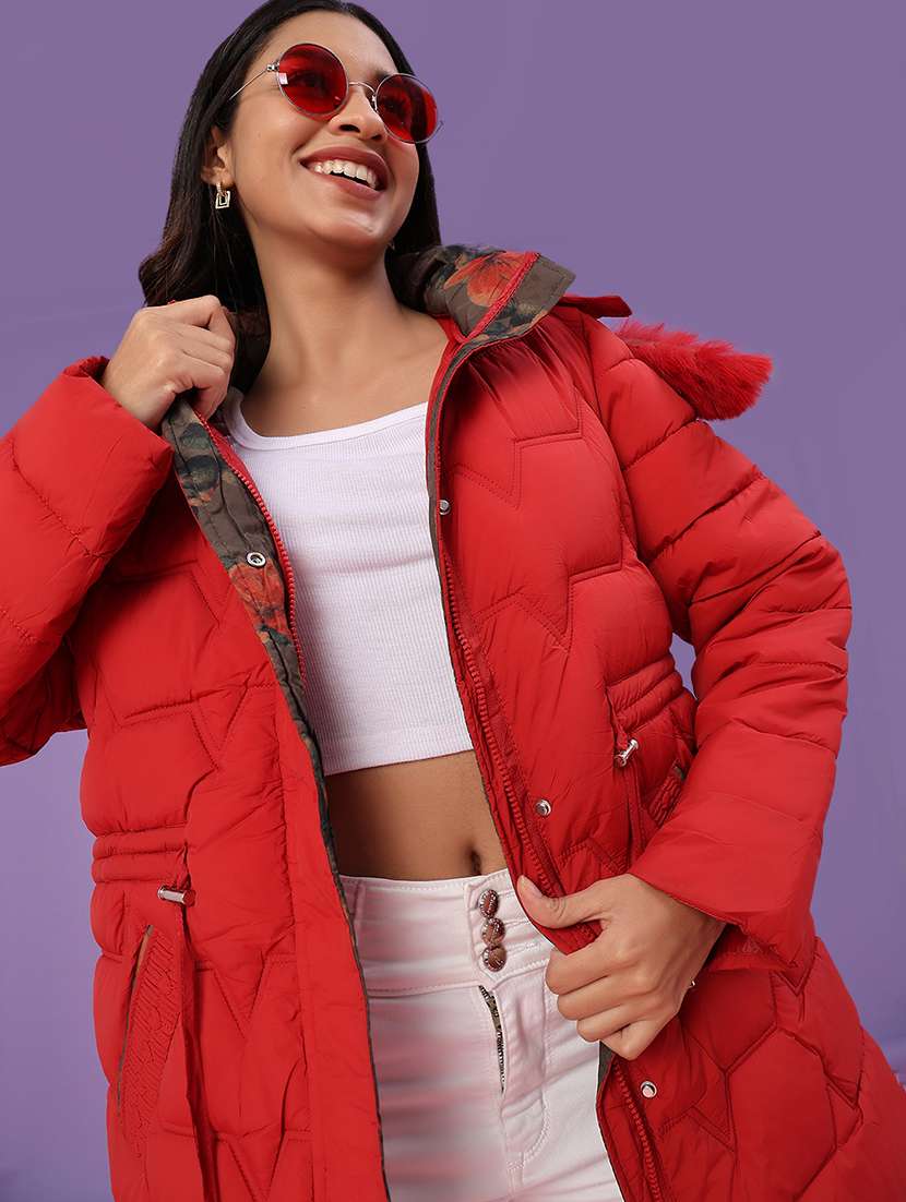 women solid long sleeve puffer jacket
