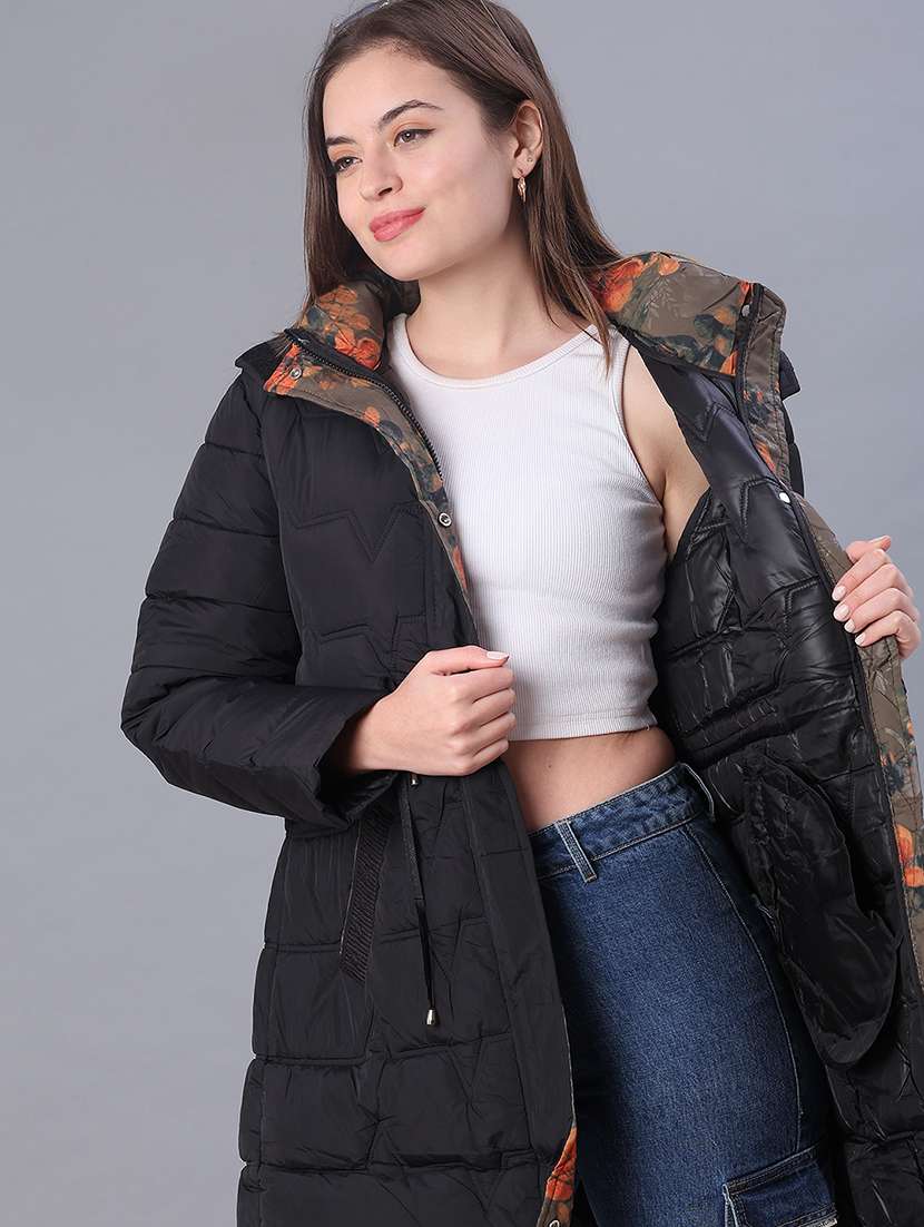 women solid long sleeve puffer jacket