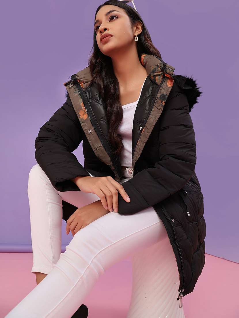 women solid long sleeve puffer jacket