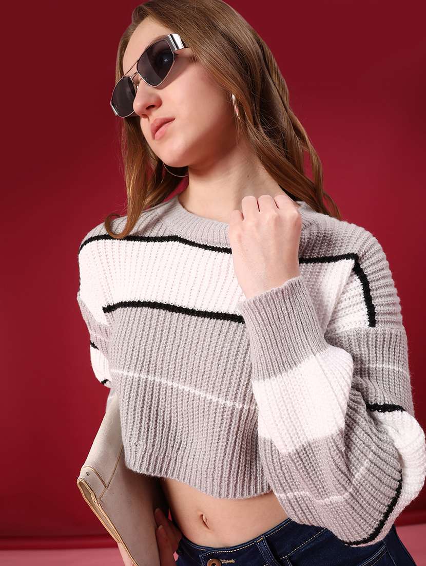 women color block long sleeve crop pullover