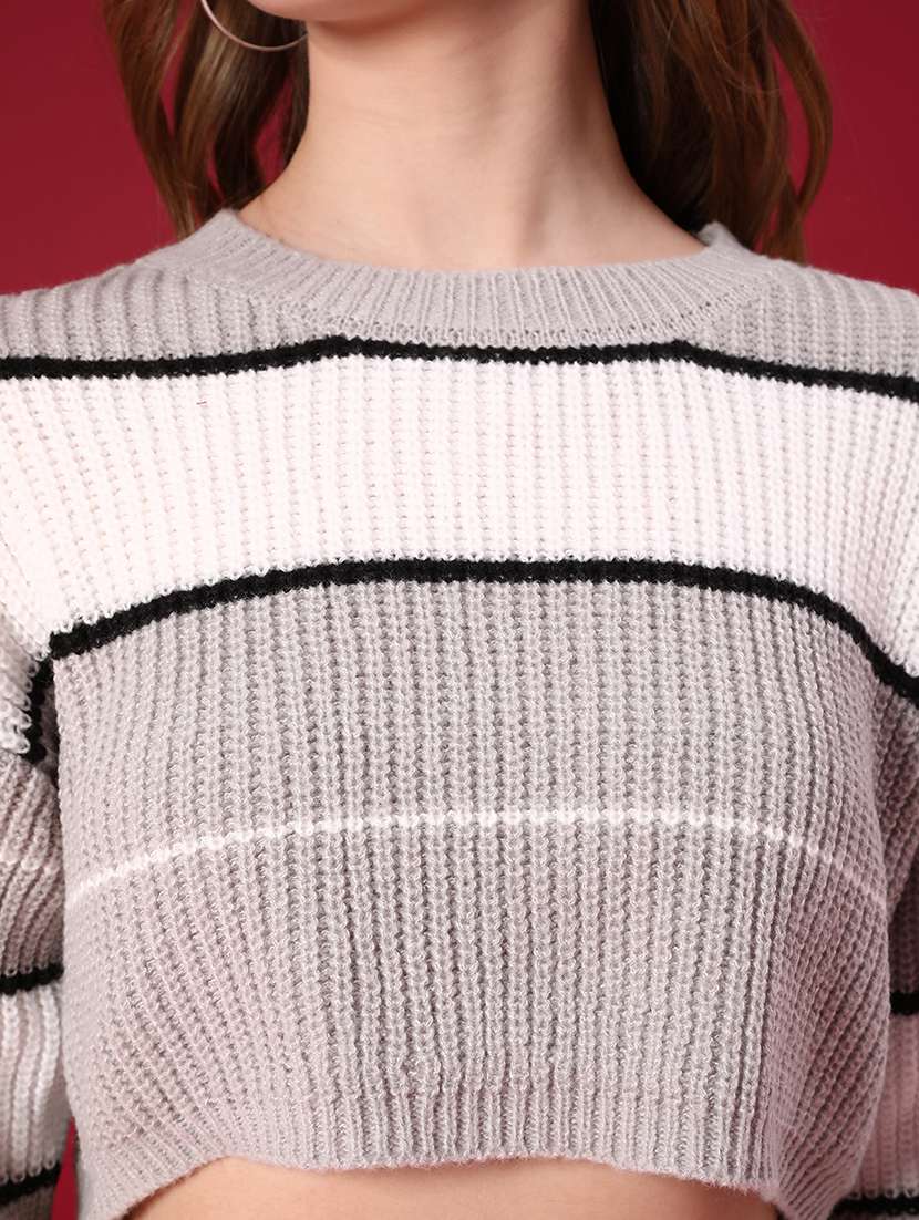 women color block long sleeve crop pullover - 22159753 -  Standard Image - 5