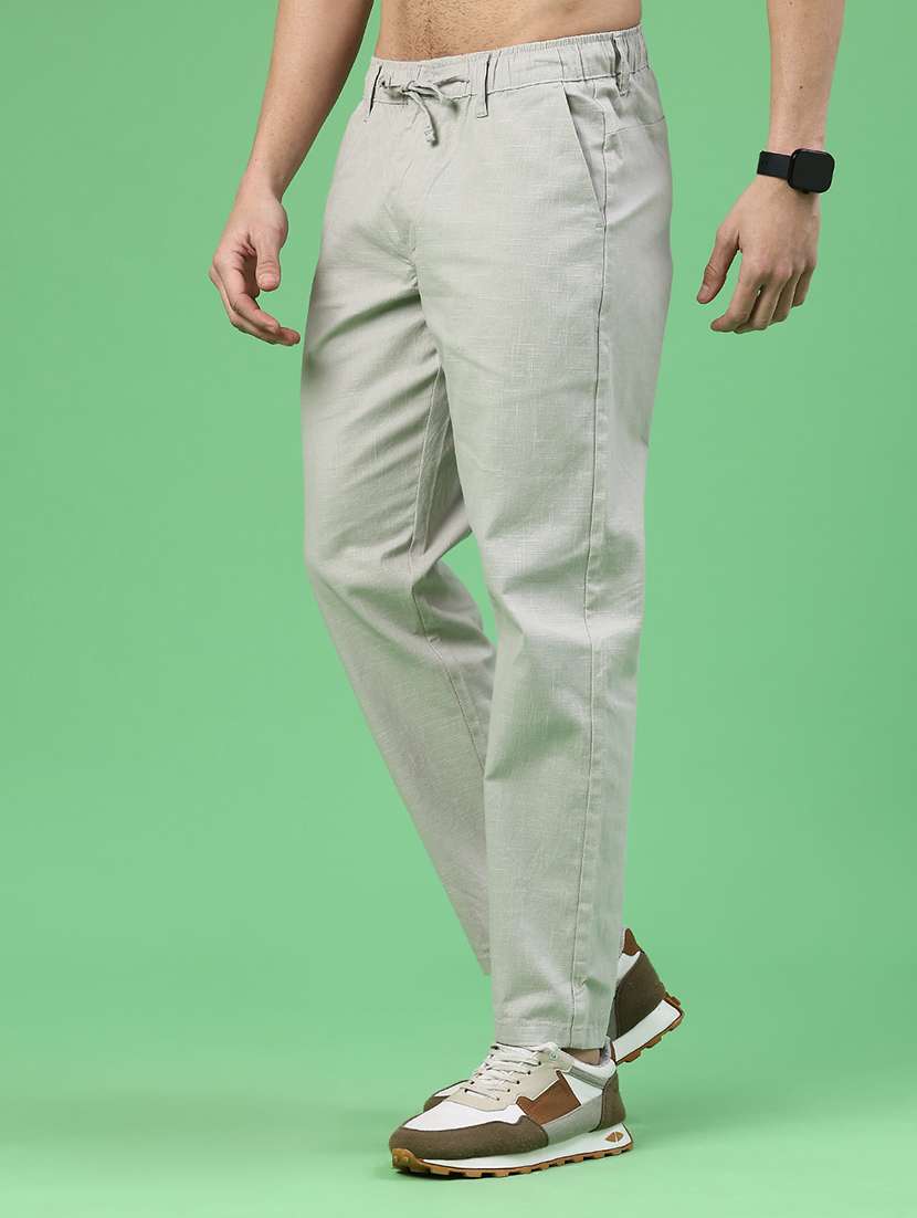 men solid mid rise regular fit casual trouser - 22159838 -  Standard Image - 3