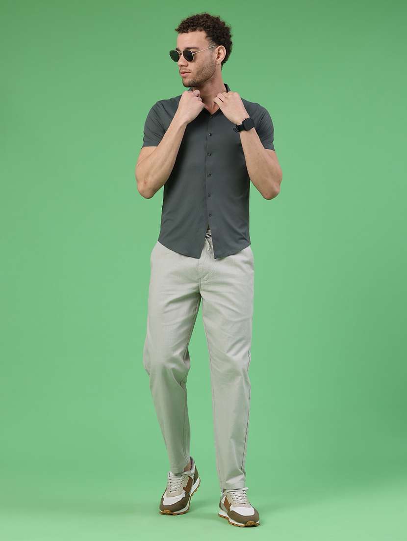 men solid mid rise regular fit casual trouser - 22159838 -  Standard Image - 5