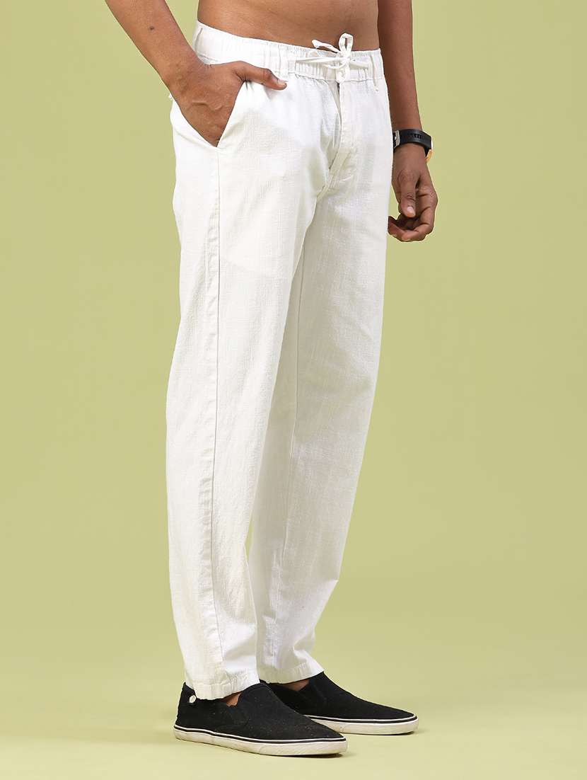 men solid mid rise regular fit casual trouser - 22159839 -  Standard Image - 3