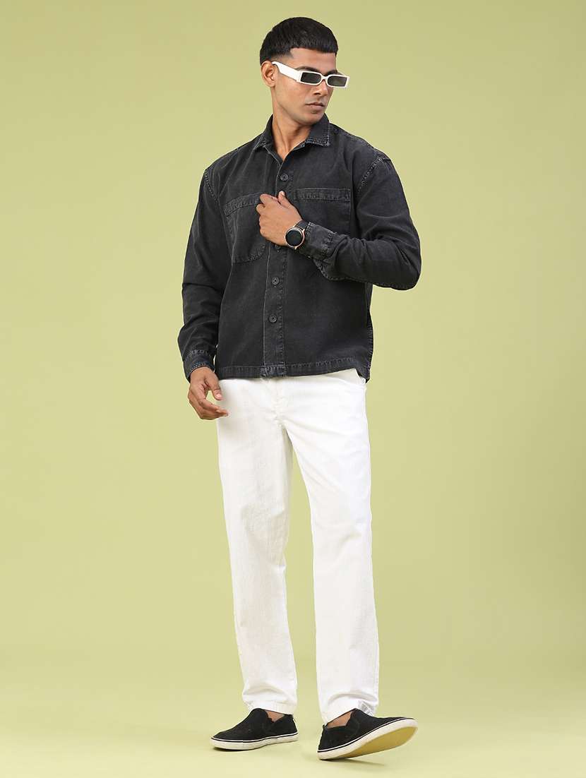 men solid mid rise regular fit casual trouser - 22159839 -  Standard Image - 5