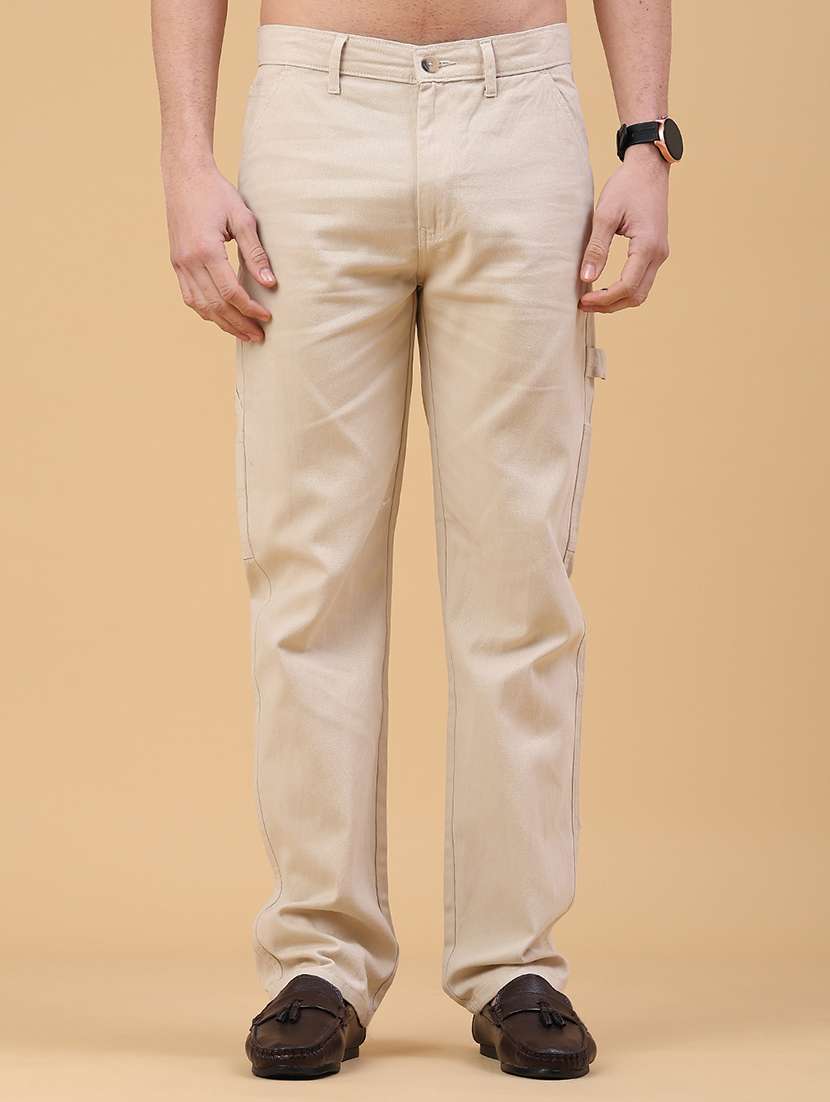 men solid mid rise chinos casual trouser