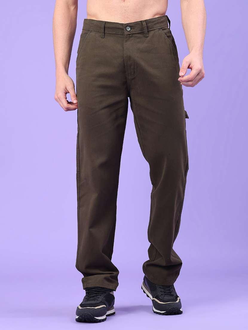 men solid mid rise chinos casual trouser