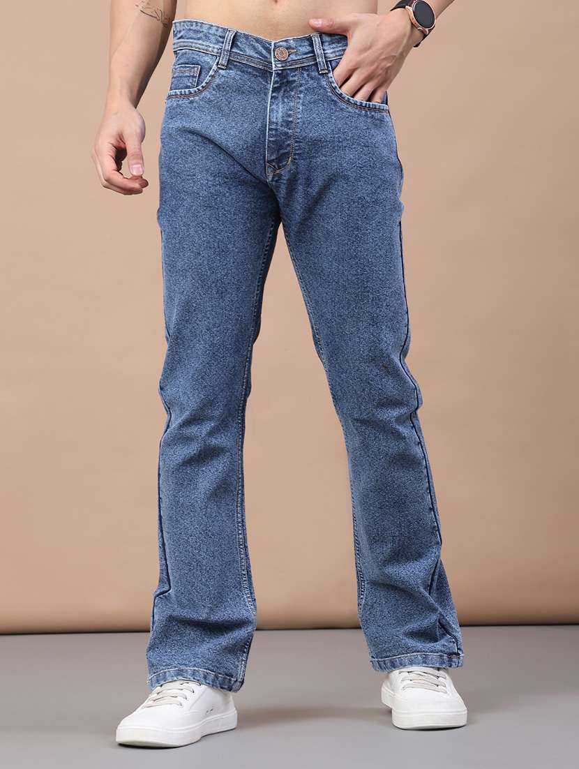 men plain mid rise full length bootcut jeans