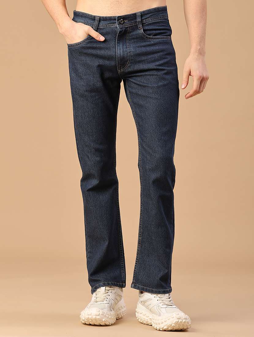men plain mid rise full length jeans