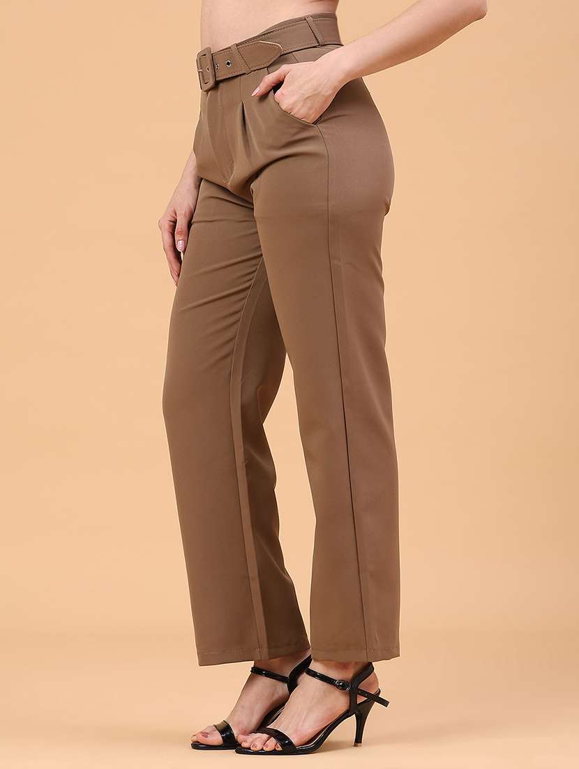 women solid high rise straight trouser - 22159966 -  Standard Image - 3