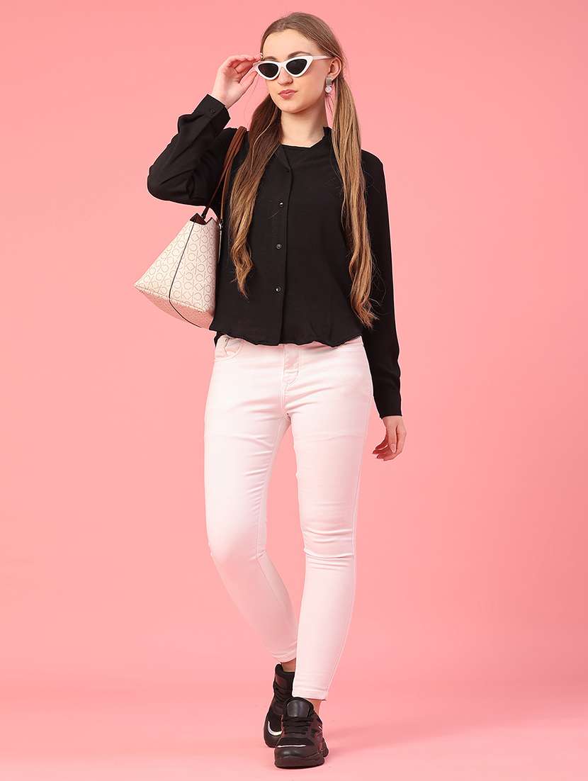 women solid long sleeve high-low shirt - 22159971 -  Standard Image - 5