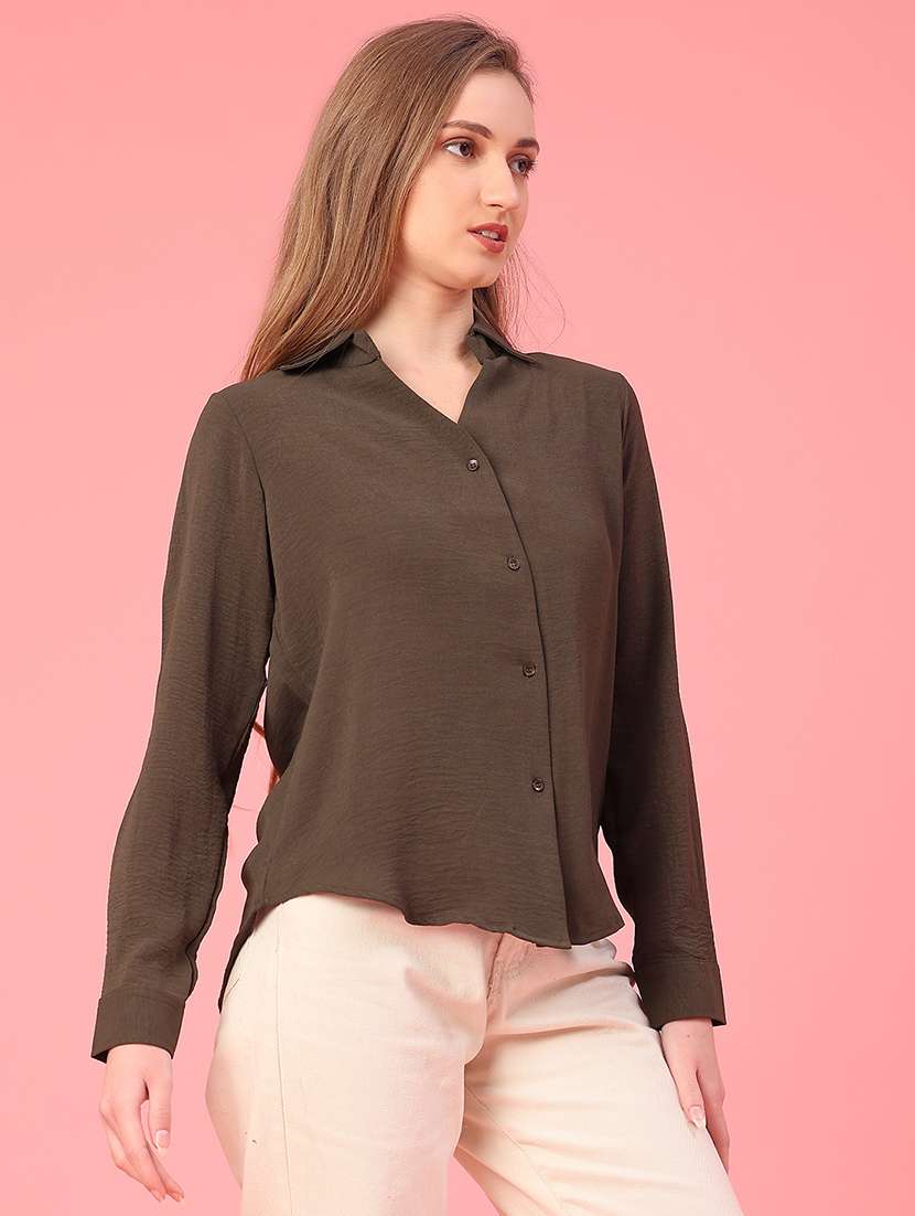 women solid long sleeve high-low shirt - 22159973 -  Standard Image - 3
