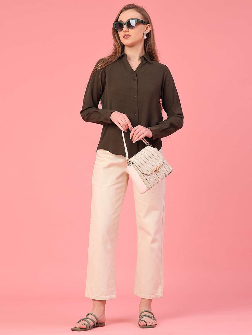 women solid long sleeve high-low shirt - 22159973 -  Standard Image - 5