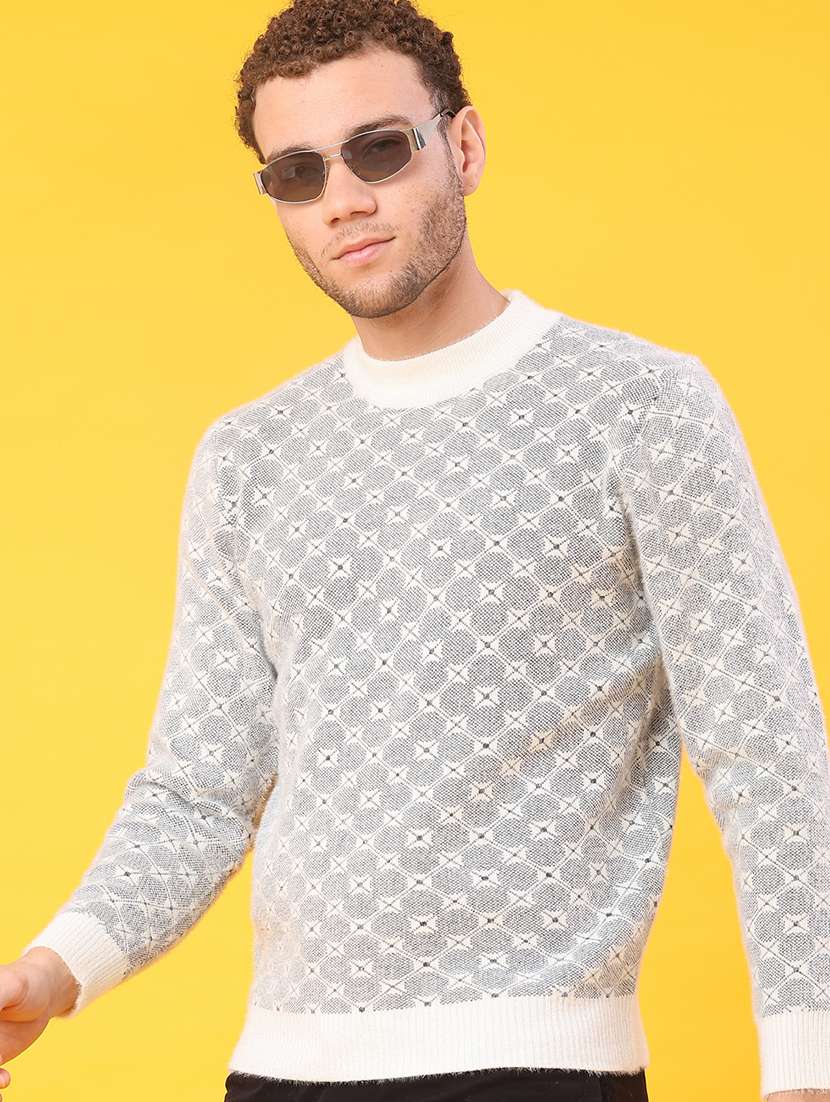 men self design long sleeve regular fit pullover 