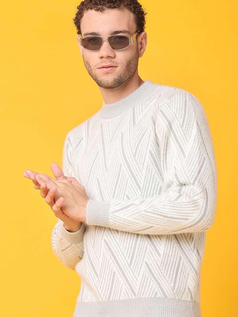 men self design long sleeve regular fit pullover 