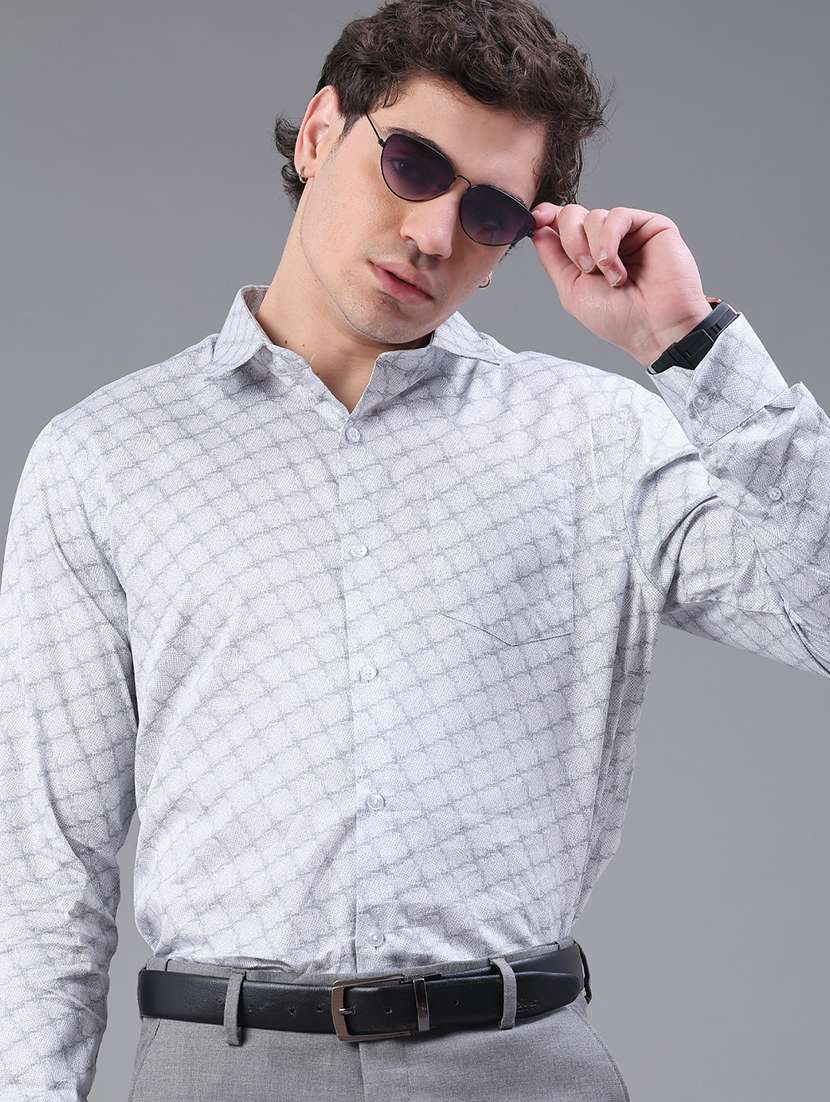 men printed long sleeve formal shirt