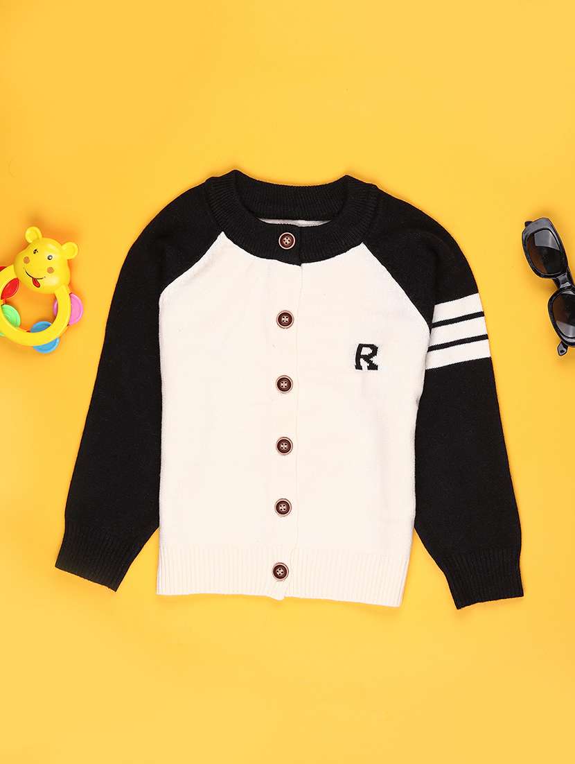 boys color blocked long sleeve front open sweater