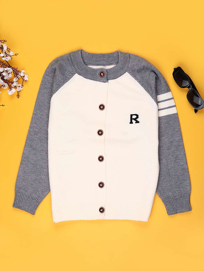 boys color blocked long sleeve front open sweater