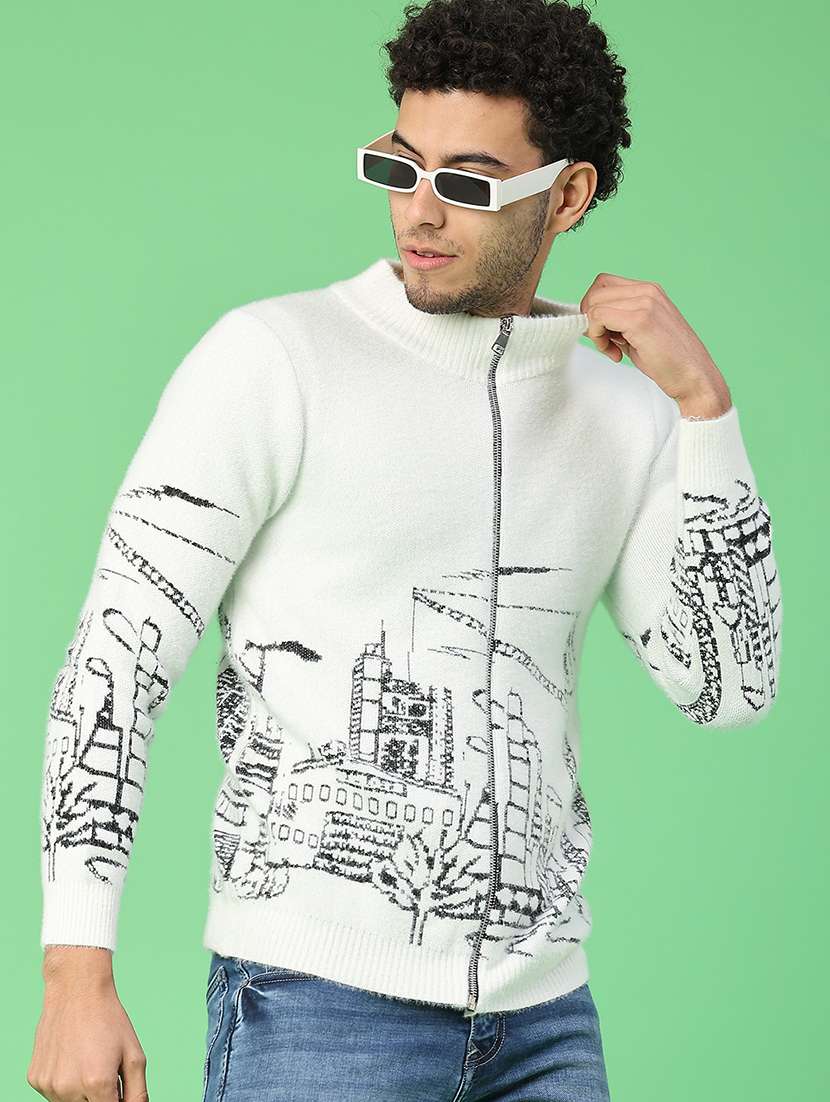 men self designed long sleeve zipper cardigan