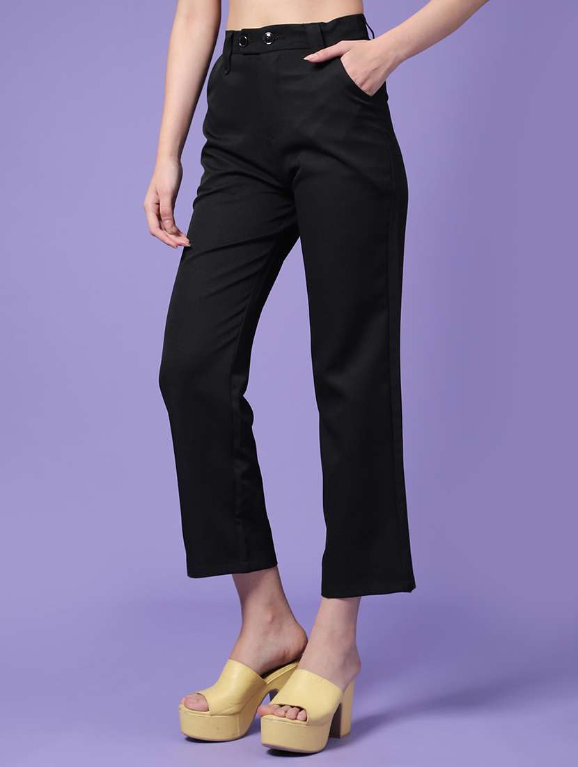 women solid mid rise straight trouser - 22160185 -  Standard Image - 3