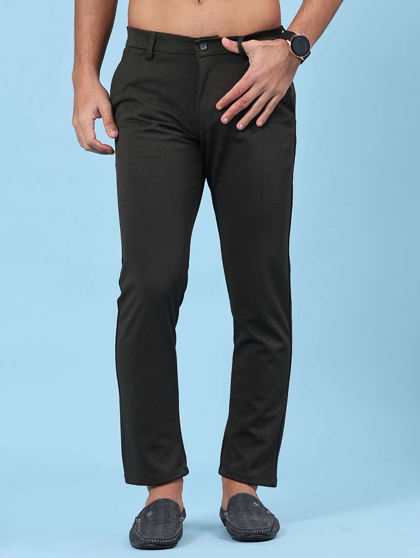 men solid mid rise chinos casual trouser