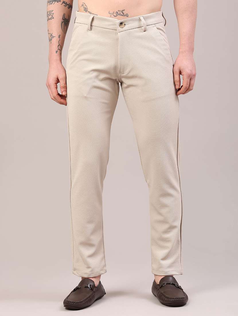 men solid mid rise chinos casual trouser