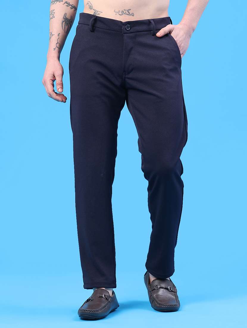 men solid mid rise chinos casual trouser