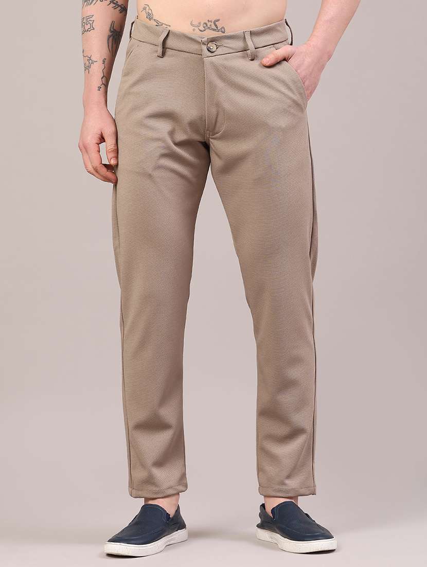 men solid mid rise chinos casual trouser