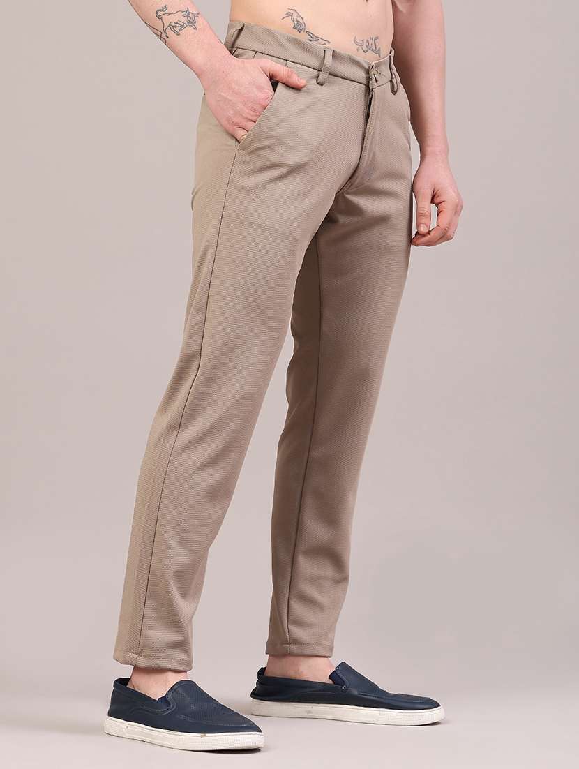 Men Solid Mid Rise Chinos Casual Trouser - 22160220 -  Standard Image - 3