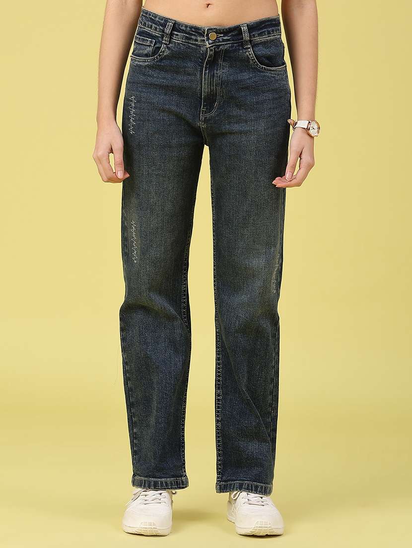women solid mid rise straight jeans