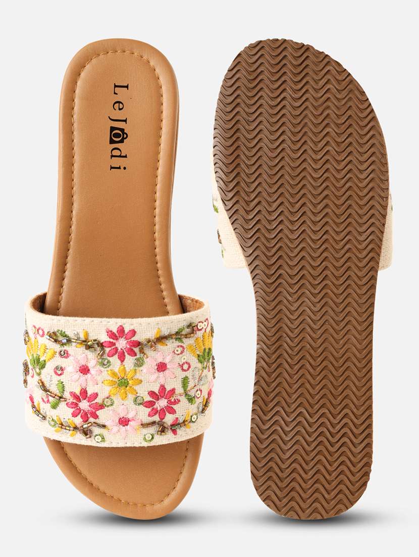 women embroidered slip on sandal - 22160299 - Standard Image - 3