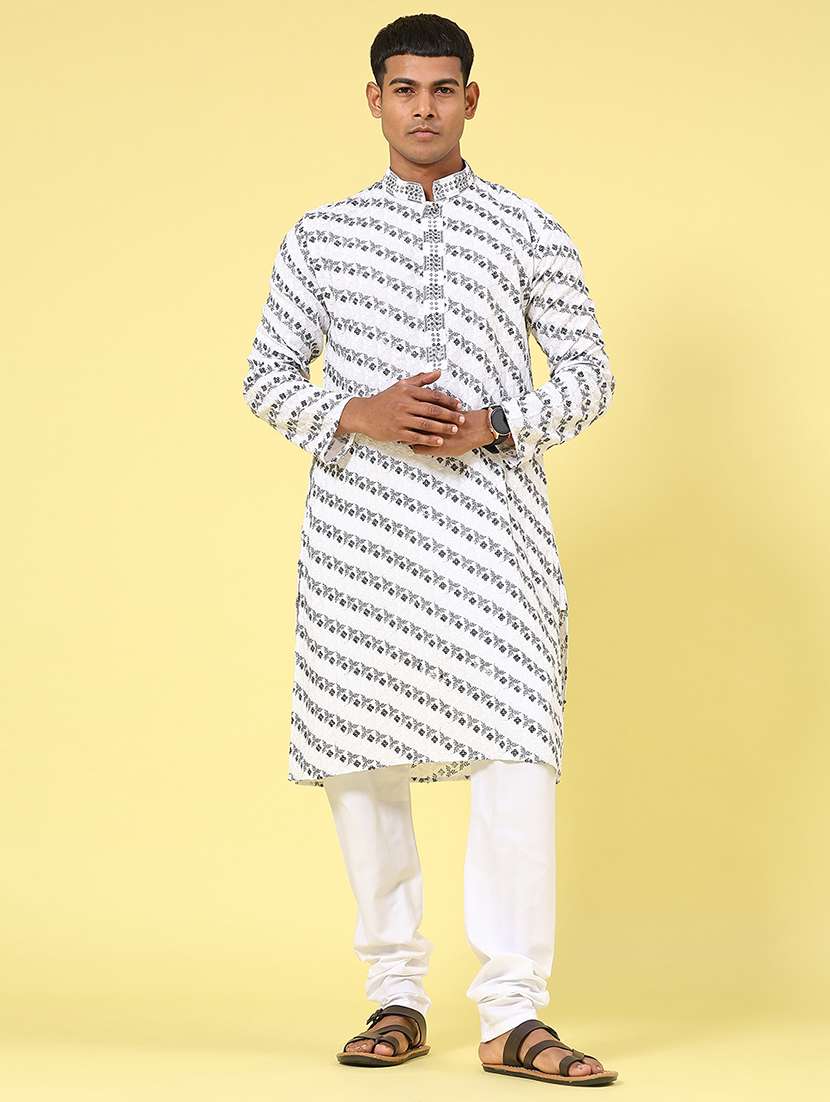 white polyester kurta pyjama ethnic wear
