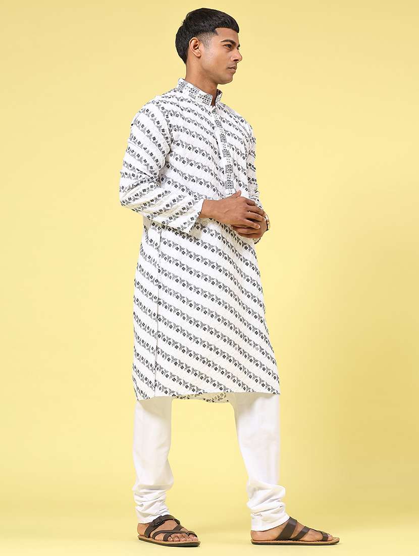 white polyester kurta pyjama ethnic wear - 22160373 -  Standard Image - 3