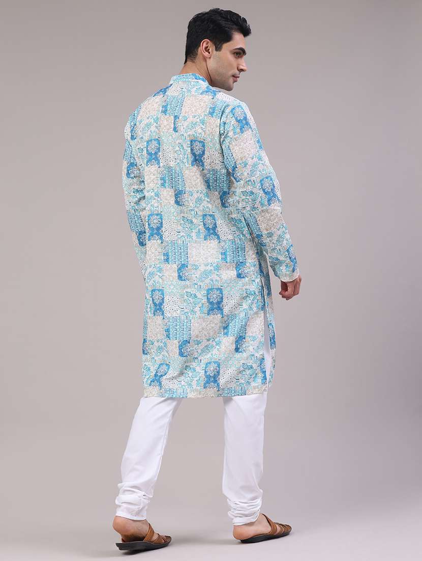 men printed mandarin neck kurta churidar ethnic wear set - 22160505 -  Standard Image - 5