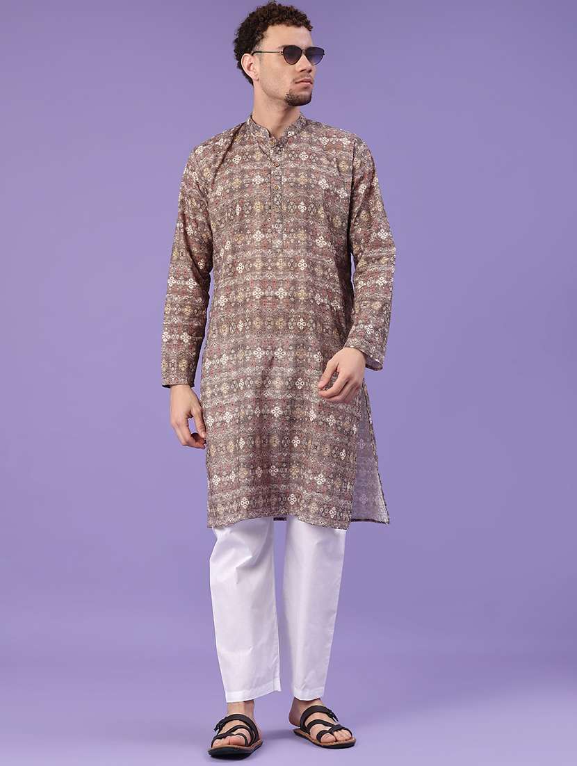 brown polyester kurta pyjama ethnic wear