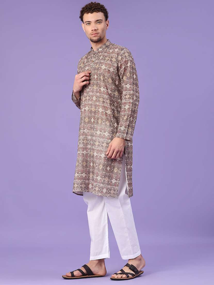 brown polyester kurta pyjama ethnic wear - 22160548 -  Standard Image - 3
