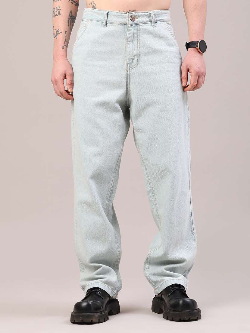 men plain mid rise full length baggy jeans