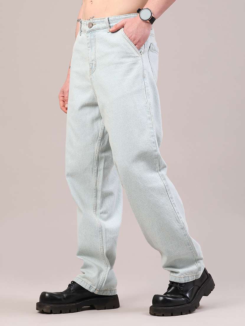 men plain mid rise full length baggy jeans - 22160573 -  Standard Image - 3