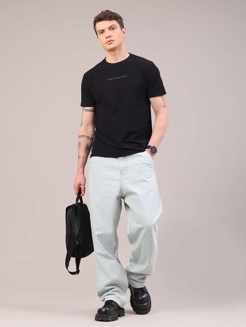 men plain mid rise full length baggy jeans - 22160573 -  Standard Image - 5