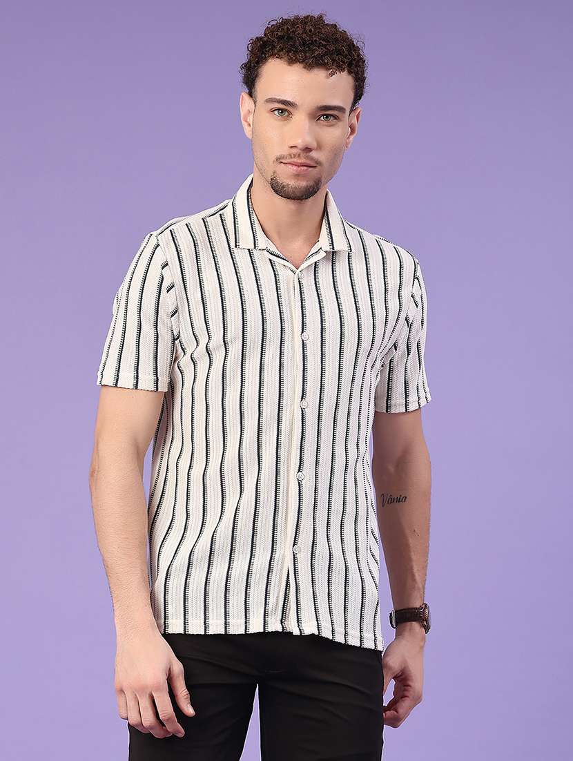 men striped short sleeve regular fit casual shirt