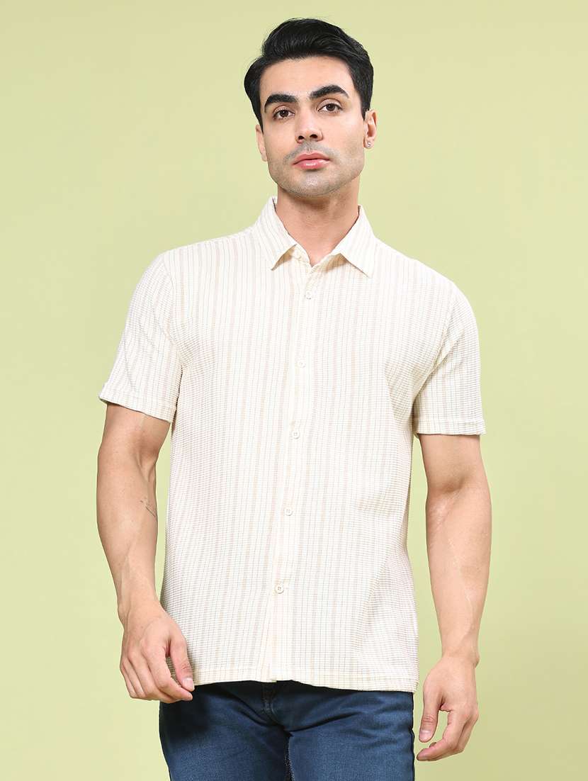 men striped short sleeve regular fit casual shirt