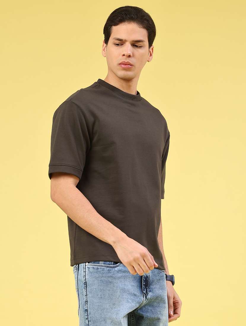 men grey cotton blend plain t-shirt - 22160577 -  Standard Image - 3