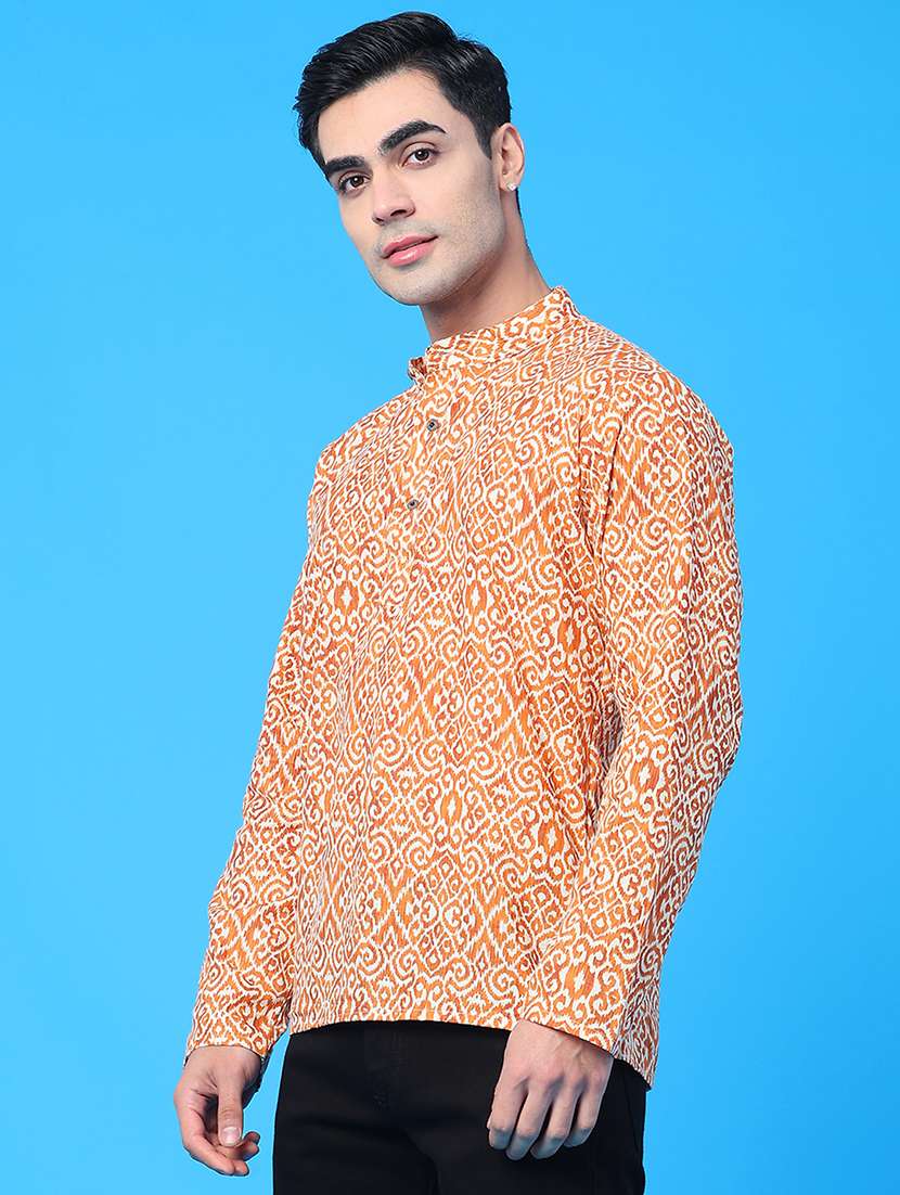 men printed mandarin neck short kurta - 22160578 -  Standard Image - 3
