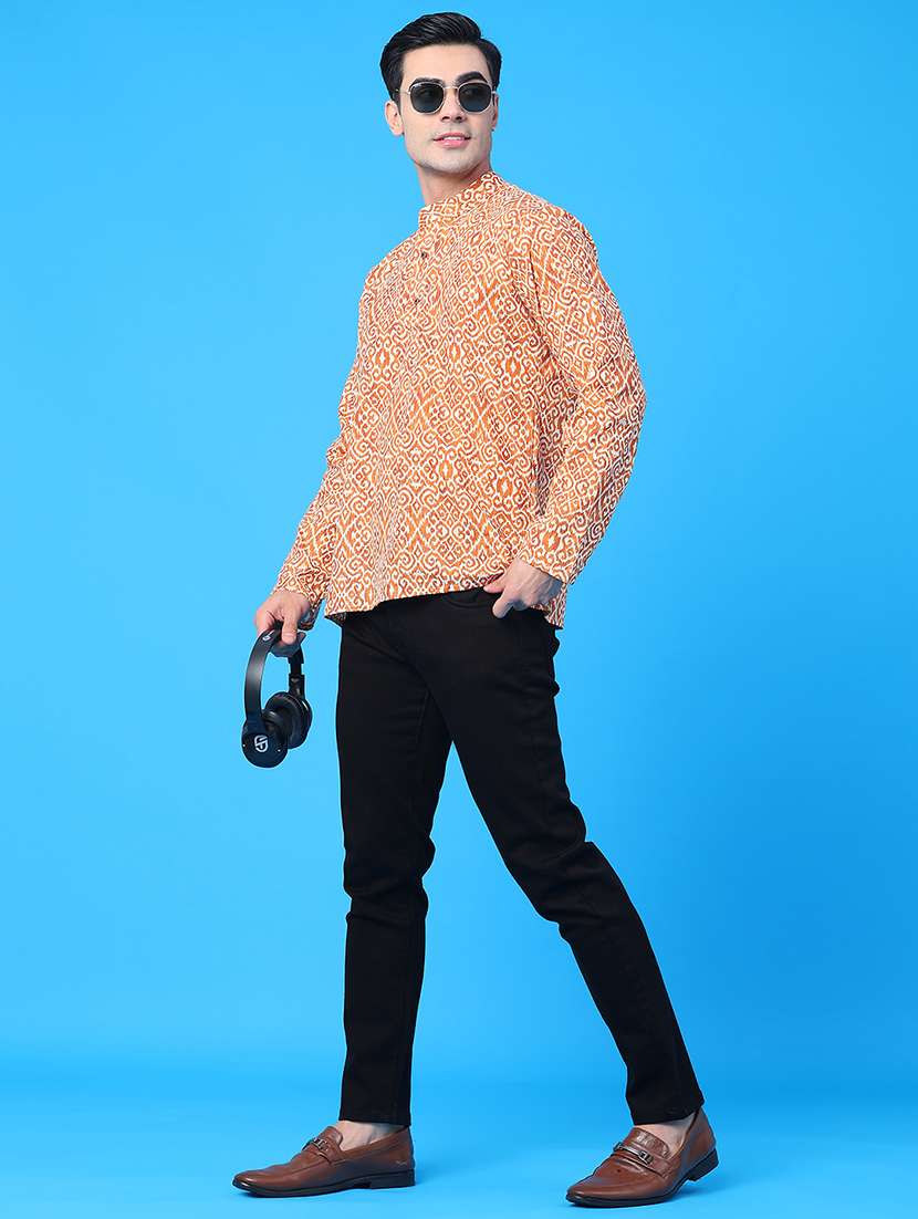 men printed mandarin neck short kurta - 22160578 -  Standard Image - 5